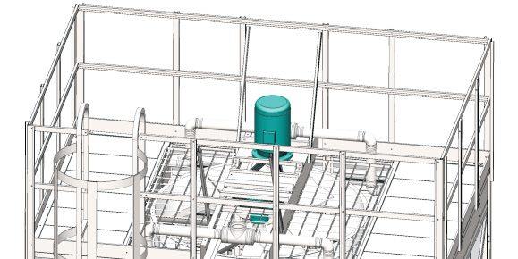 HMK方形横流式双通道防白烟节水消雾冷却塔——塔顶动力系统结构示意