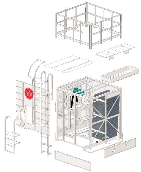 PG-C方形横流侧出风埋地式冷却塔——整机爆炸分解结构图