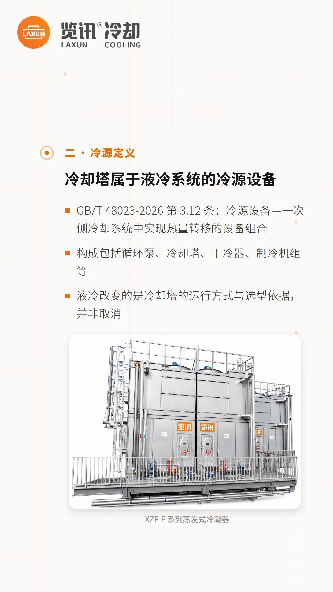 冷源定义要点卡，配LXZF-F系列蒸发式冷凝器设备实物图