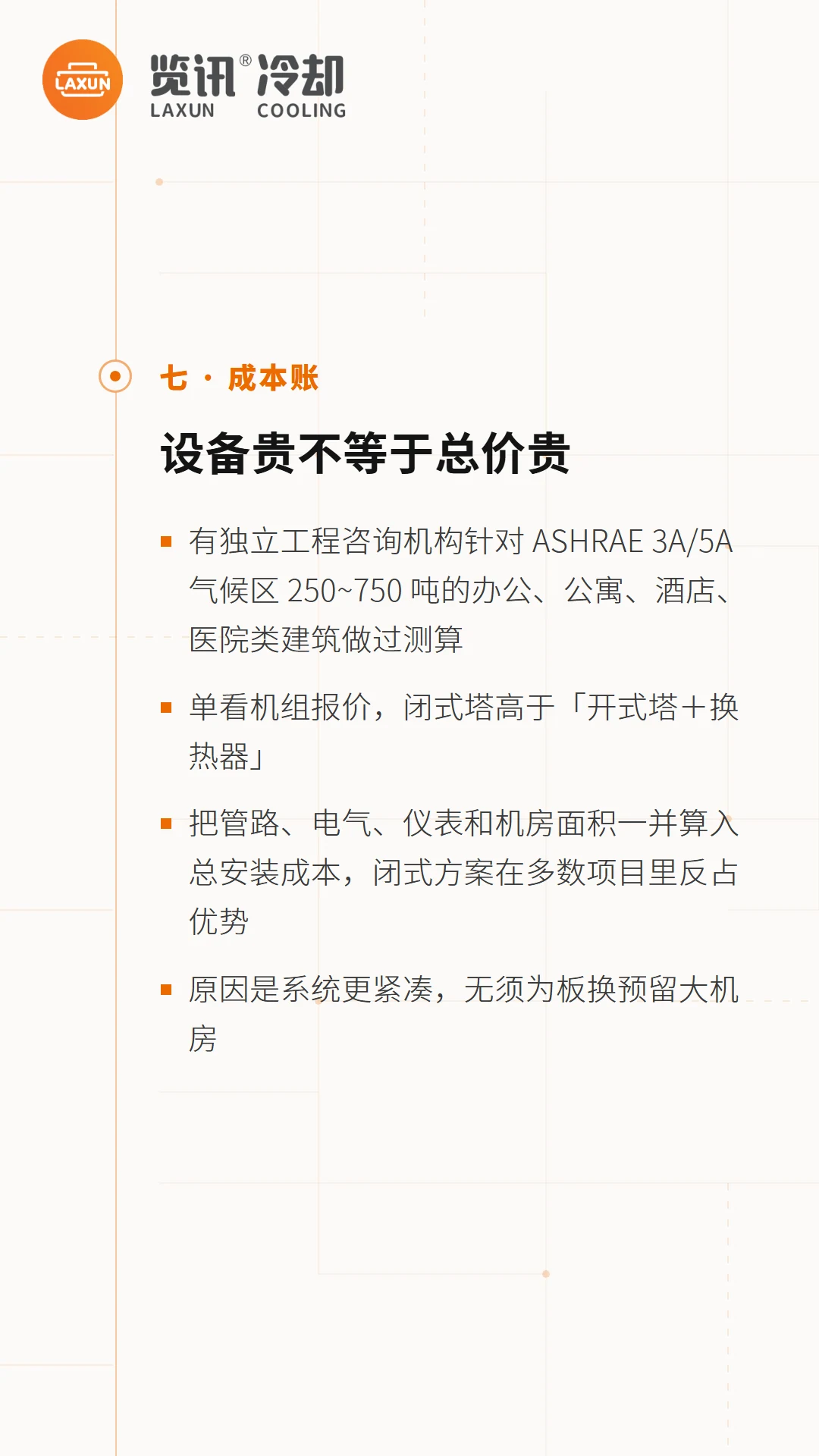 总安装成本测算：闭式机组报价高但计入管路机房后多数反占优