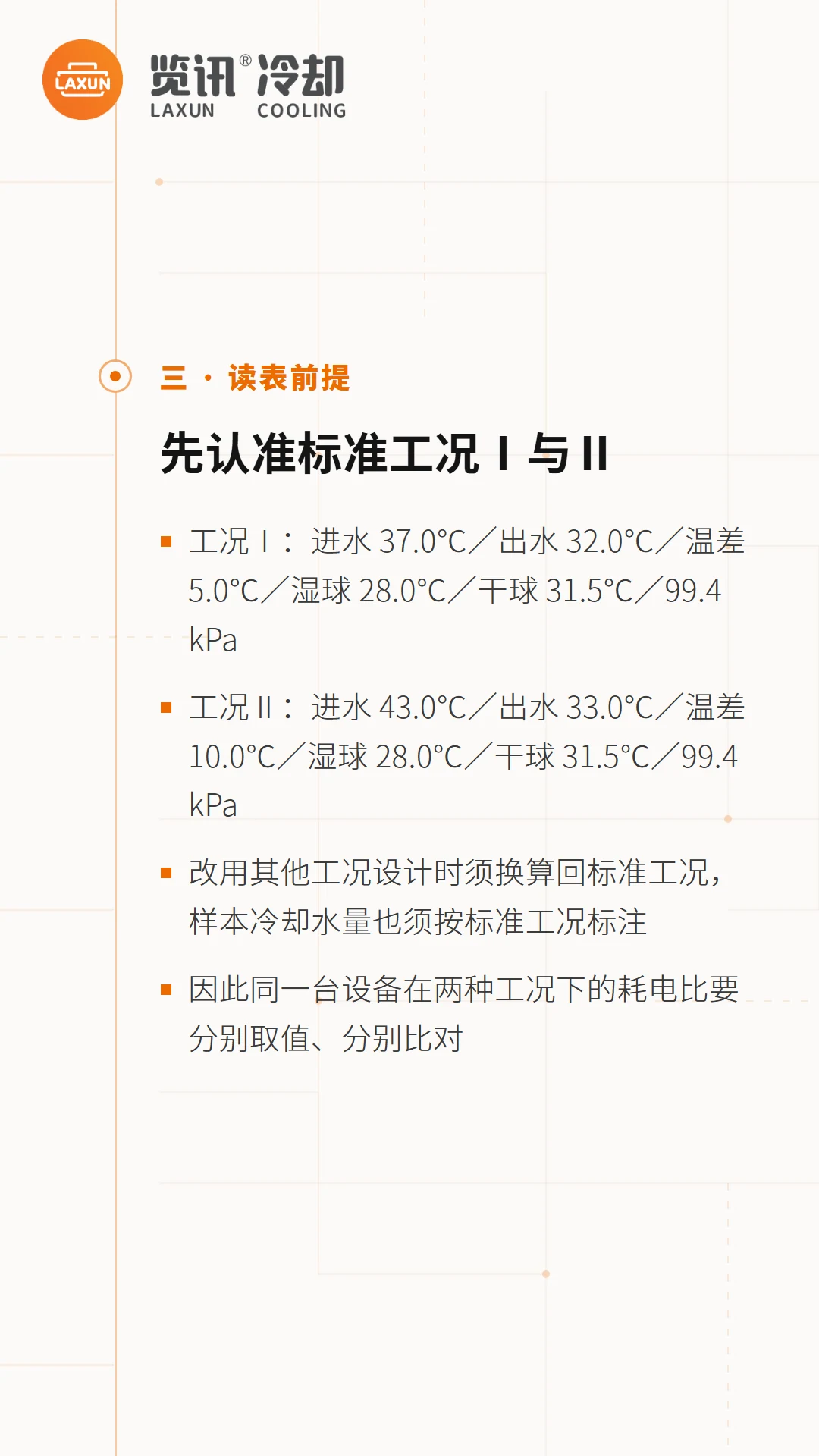 读表前提卡：标准工况Ⅰ与工况Ⅱ的进出水温湿球干球参数