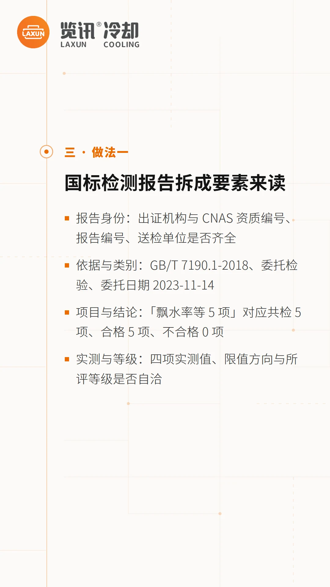 国标检测报告拆成要素来读：身份、依据、结论、实测四个核验步骤